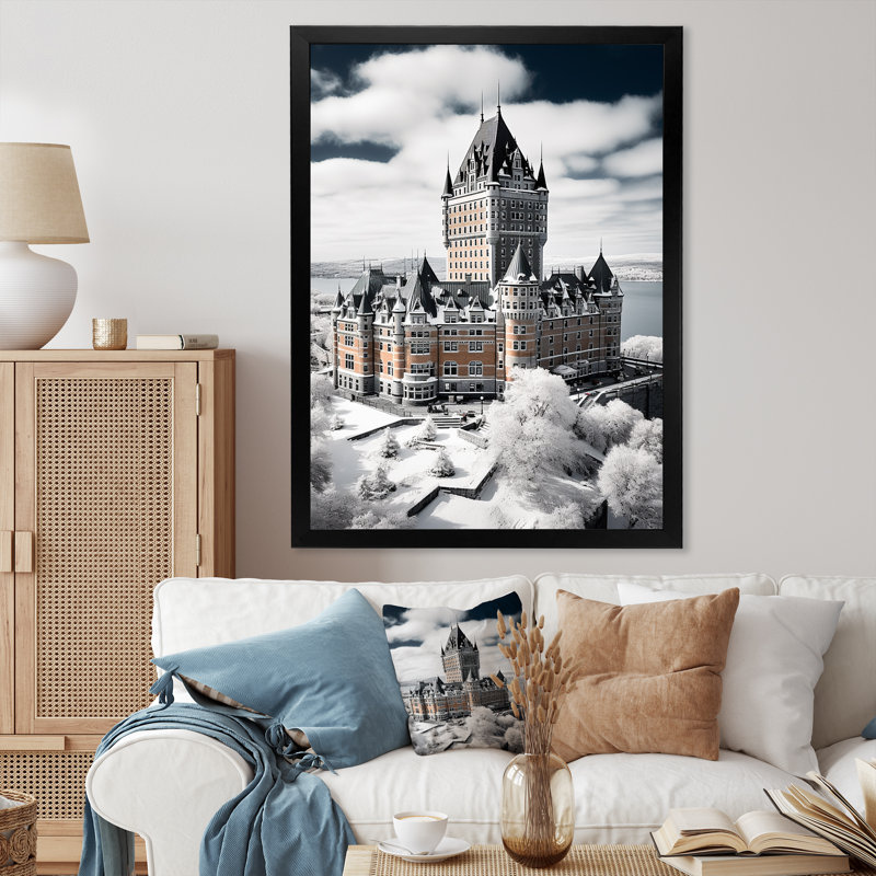 Québec, beau paysage urbain - tons de gris, impressions sur toile, Cadre photo noir, H 44 po x l 34 po x P 1,5 po