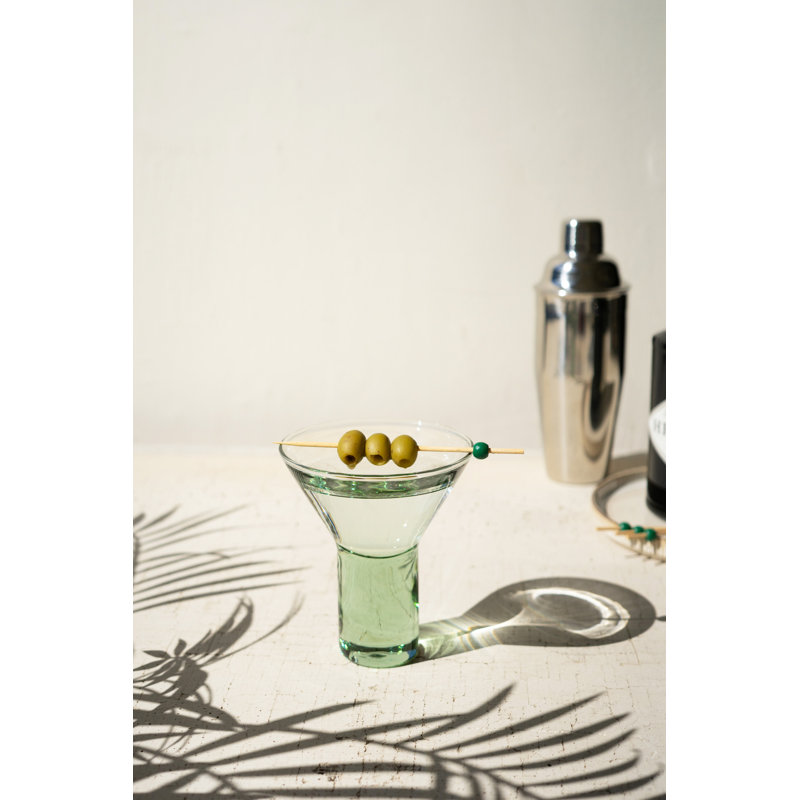  Clear Martini Glass with Solid Base 5.5"H, Handblown Recycled Glass Drinkware (Set of Six)