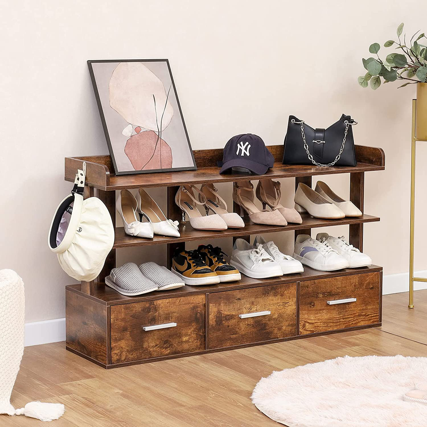 3-Tier Shoe Rack Organizer for Closet, Bathroom, Entryway - Shelf Holds 15 Pairs of Shoes Rebrilliant