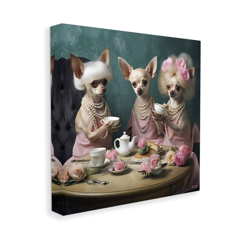 "Chihuahua Tea Party" par RB sur toile, H 24 po x l 24 po