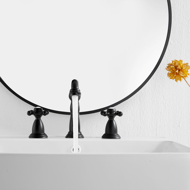 Widespread Bathroom Sink Faucet With Drain Assemly, Matte Black