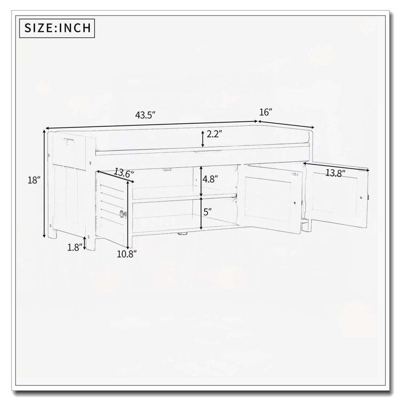 Banc de rangement en bois avec 3 portes en forme de volet, Blanc