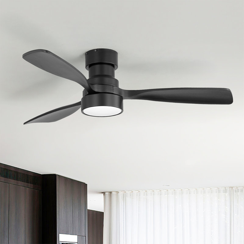 Ventilateur de plafond 48 po en bois massif noir 48 po avec ensemble de lumières 3 CCT, encastré / descendant, compatible Tech AMZ Alexa / APP / télécommande