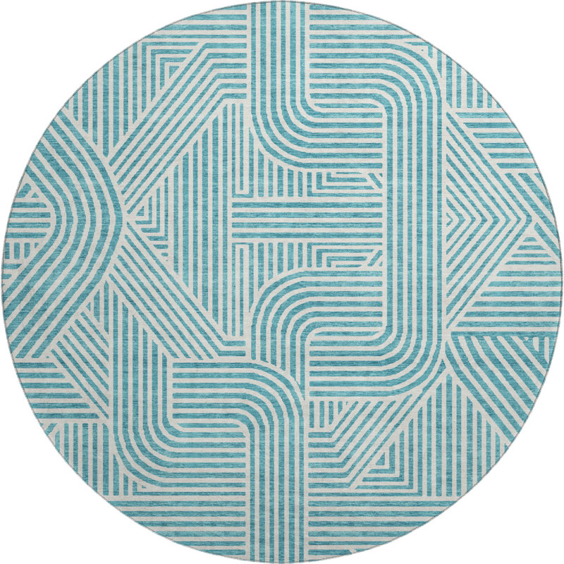 Premium Machine Washable Prisco Teal Rug, Round 8'