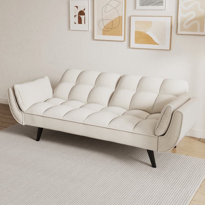 57 pouces beige pour petite chambre, confortable avec deux lits, se transforme en lit, plusieurs postures réglables, espaces simples à assembler de 57 po, revêtement en velours, cadre, lit convertible rapidement