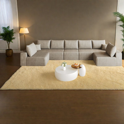 Canapés d'angle modernes de 2,5 cm, canapé nuageux en velours côtelé moelleux en forme de U, couleur camel pour la maison