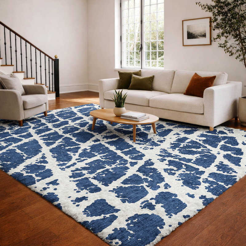 Premium Machine Washable Dream Shag ADS501 Crackle Rug, Navy, 5' x 7'6"