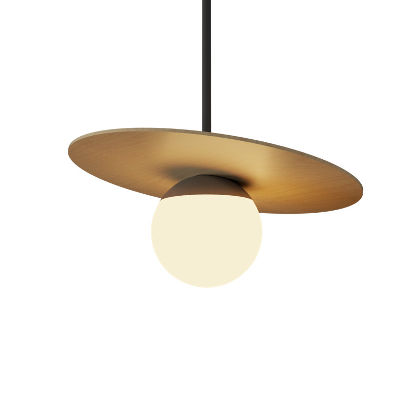 Luminaire suspendu à 1 ampoule Orbit, H 22,44 po x l 19,69 po x P 19,69 po, Érable