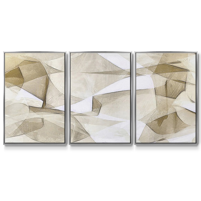 Mindfulness III - Toile encadrée multi-pièces, H 24 po x l 48 po x P 2 po, Argent