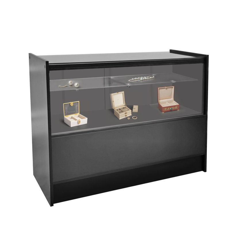Black Tempered Glass and Wood Display Case, 38" H x 48" W