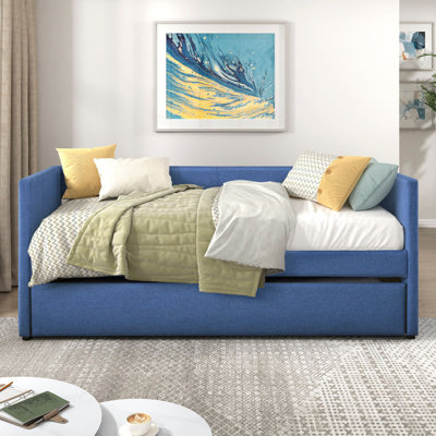 Lit de jour 1pc avec tissu d'ameublement en bois et tissu d'ameublement moderne