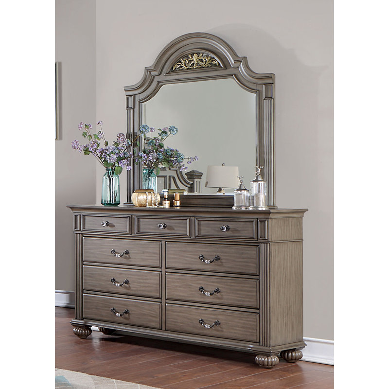 Commode 9 tiroirs avec miroir Aime Wesleyan, Gris