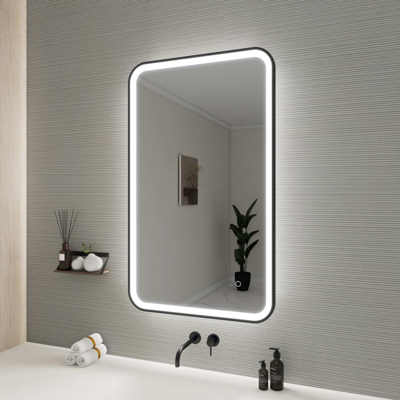 40 Inch Rectangle LED Front and Backlit Wall Mirror in Black, 40" x 24", Black