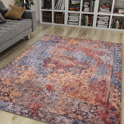 Luxueux tapis lavable à la machine, 100% polyester, 7,5 x 10,8 pieds | Hauteur des poils: 0,2 po, 1850 g / m² | Dessus en polyester recyclé, facile d'entretien, parfait pour le salon et la chambre à coucher, conception douce et durable