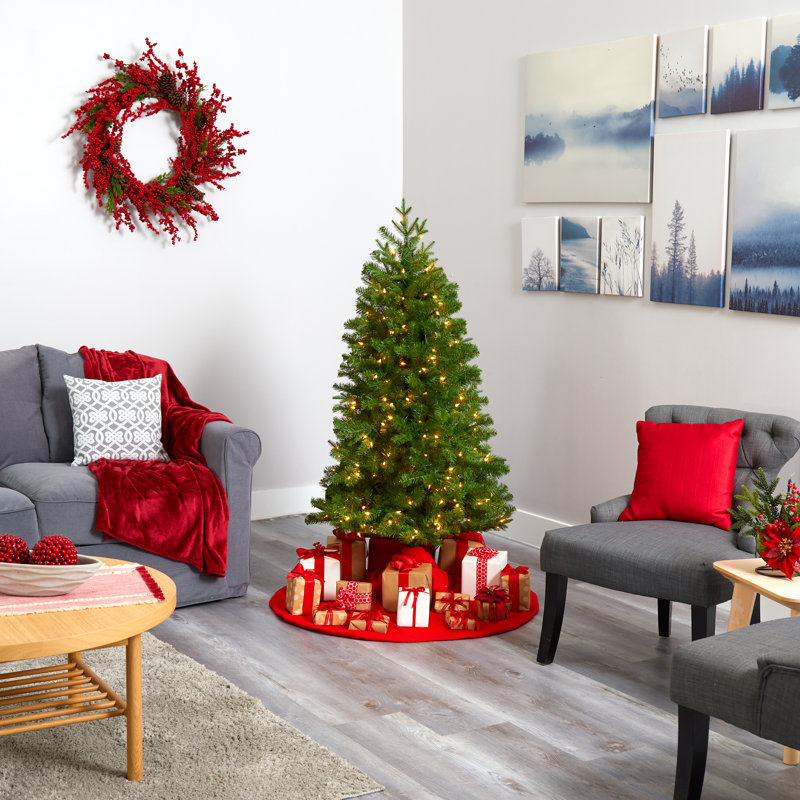 Arbre de Noël artificiel épinette vert avec lumières claires/blanches, H 5 pi