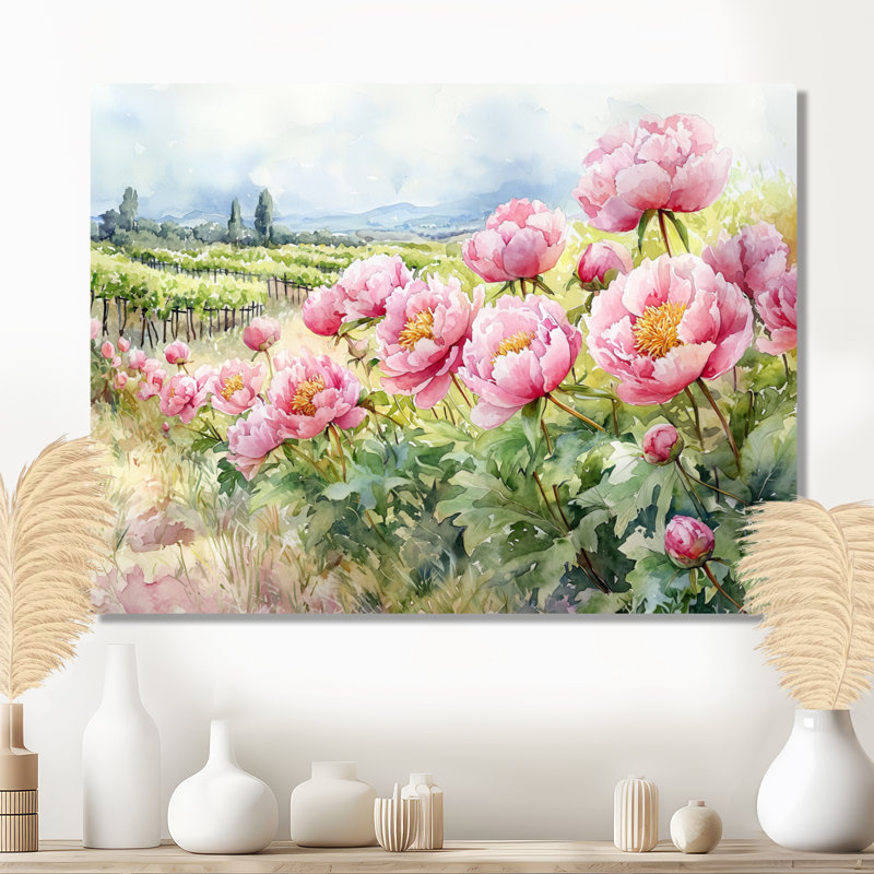 Pivoines le long du vignoble II - pivoines, impression murale, H 24 po x l 32 po