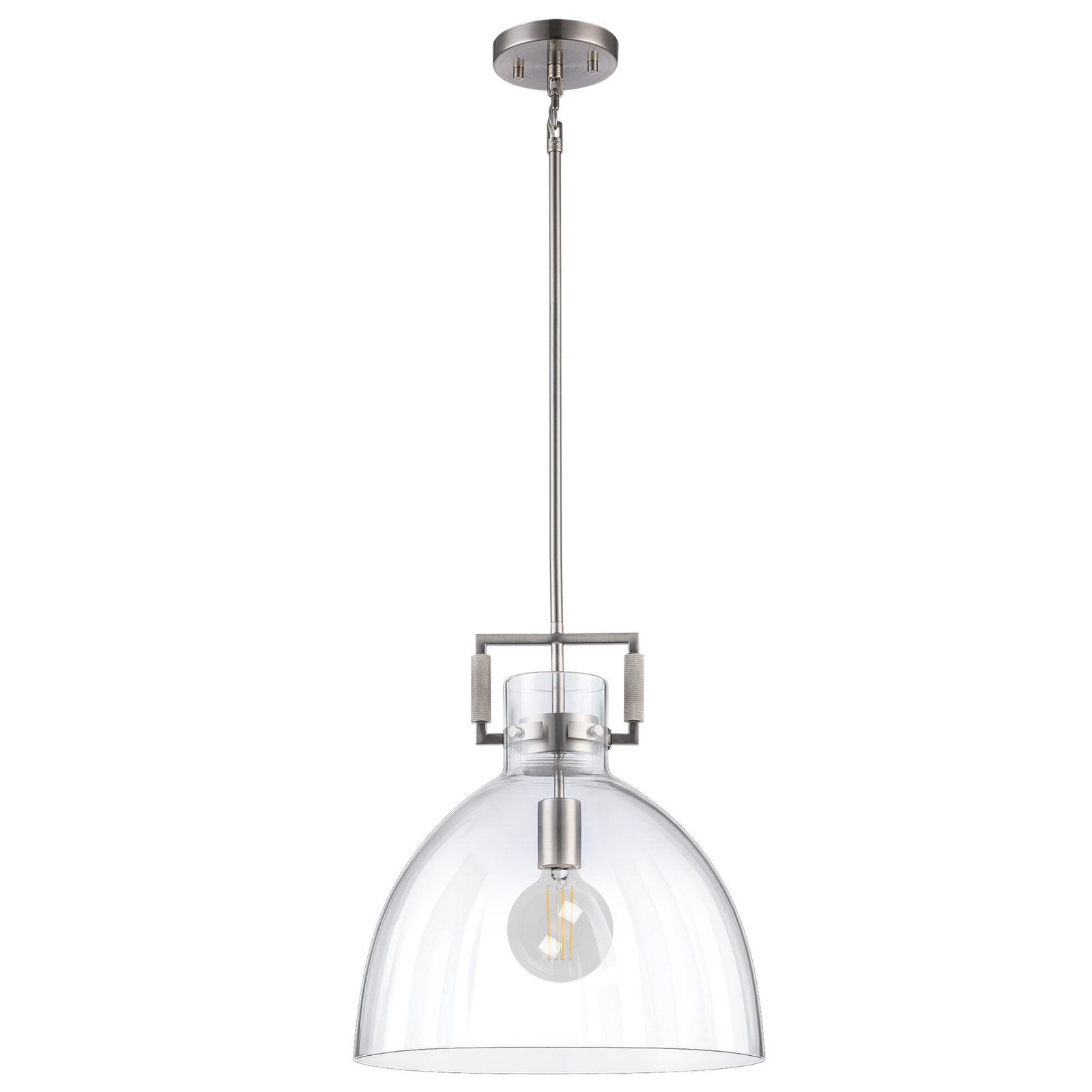 Miami Single Light Glass Dimmable Pendant, Brushed Nickel
