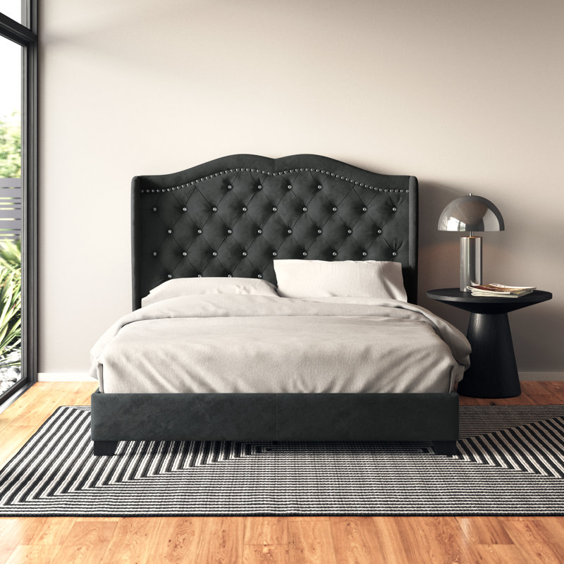 Lit tapissier standard capitonné Tess, Grand, Noir