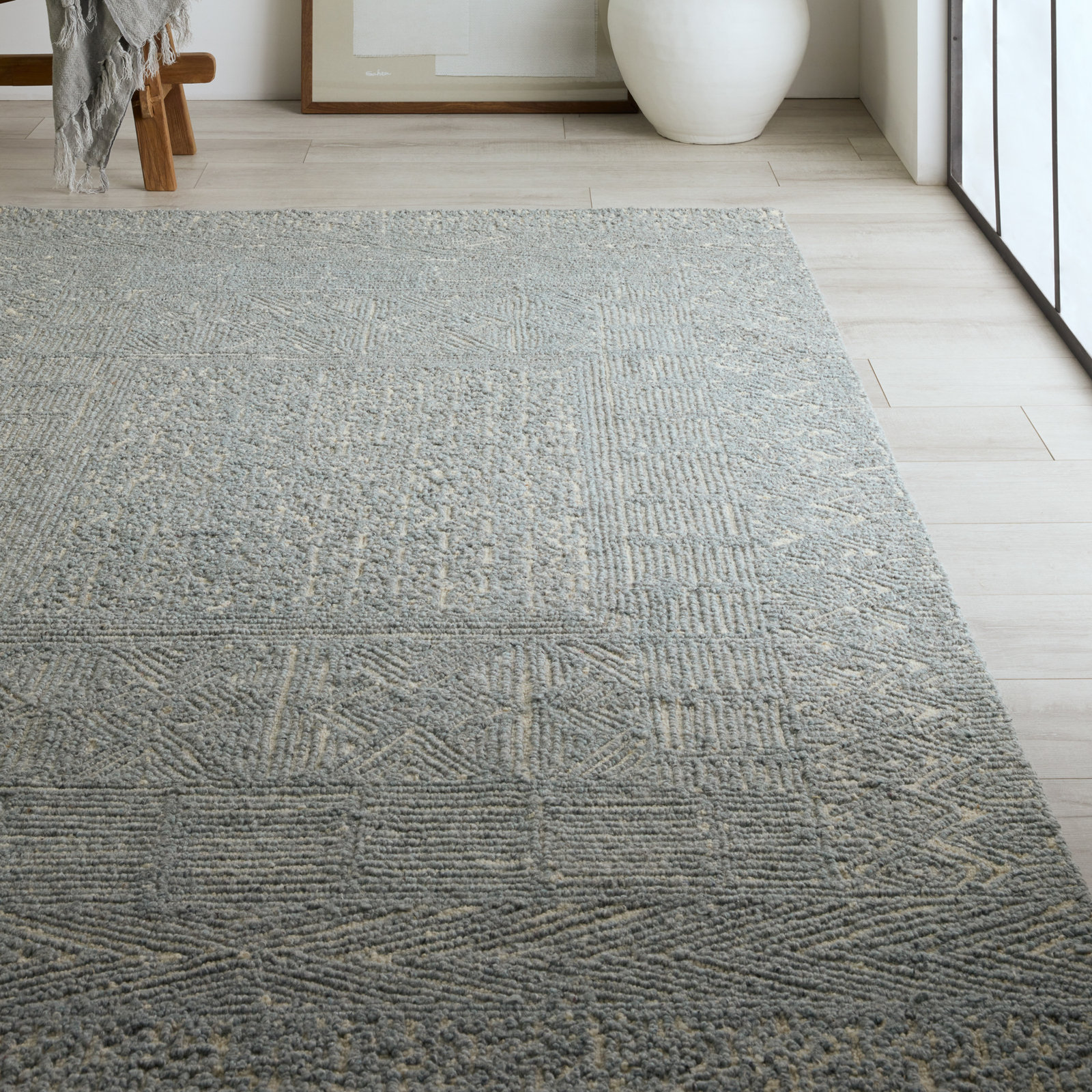 Christie Blue Cream Hand-Tufted Geometric Rug, Rectangle 12' x 15'