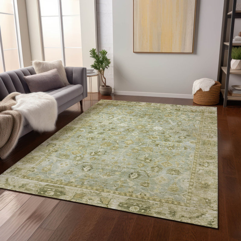 Tapis de sauge Xhevrie intérieur / extérieur lavable à la machine, Rectangle 5 pi x 7 pi 6 po