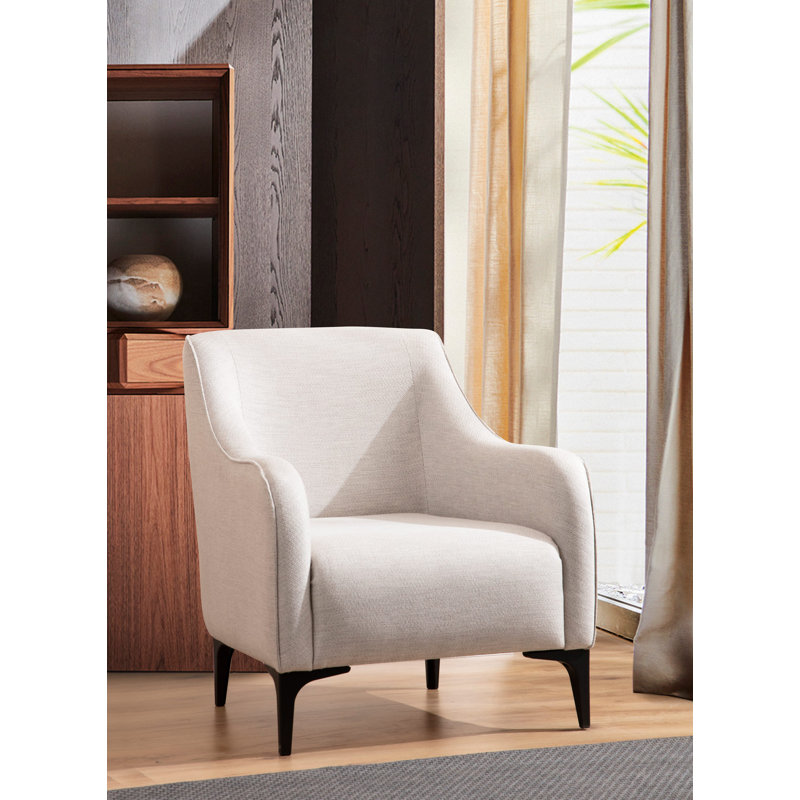 Élégant fauteuil à oreilles avec structure en bois de hêtre, 37,0 x 34,3 x 30,3 pouces | Tissu 100% polyester, 2 coussins inclus | Rembourrage durable en mousse et en plumes 28 dns | Idéal pour les décors scandinaves et industriels, couleur blanc ca