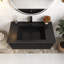 36 po W Meuble-lavabo mural simple en chêne mat avec plateau en résine noir mat