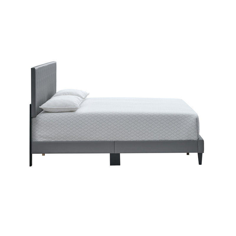 Baron G00703-QB-Queen Size Platform Bed , LIGHT GREY Faux Leather, Gray, Queen