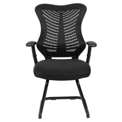 Designer Mesh Sled Base Side Reception Chair with Adjustable Arms