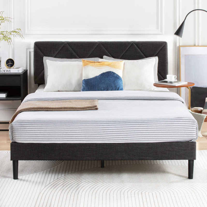 Roheel Upholstered Platform Bed with Diamond Channel Tufting, Full, Black