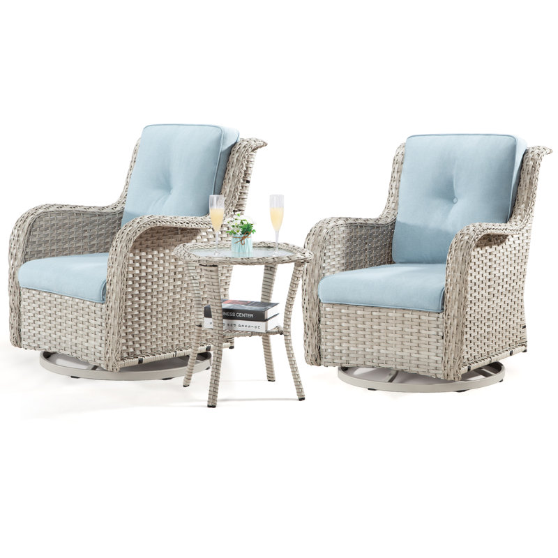 Ensemble de conversation avec coussins Isella, Bleu ciel, Gris