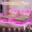 Lit plateforme tapissier en velours avec lumières à DEL et station de charge, cadre de lit princesse avec tête de lit à DEL, garde-corps, bouton en cristal, aucun sommier nécessaire-295919726-295919720