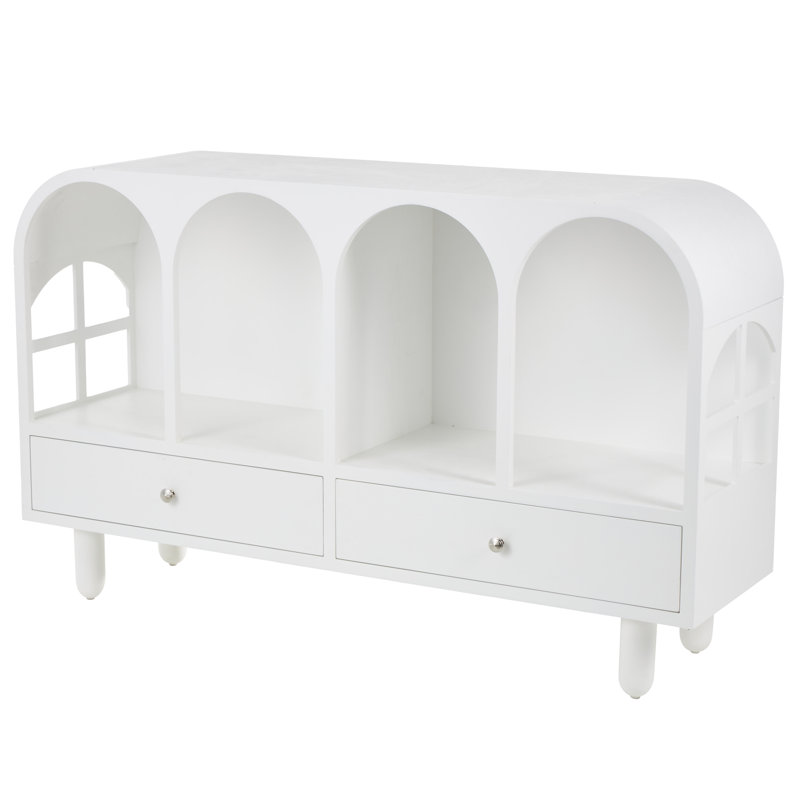 Wooden Handmade 2 Drawer Living Room White Console Table With Silver Knobs