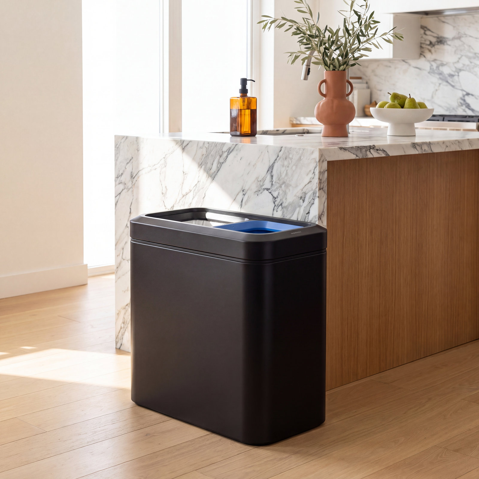 simplehuman 5.3gal Dual Recycling Can, Matte Black