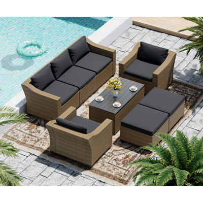 Esmlada Outdoor 8 Piece Patio Furniture Sofa Seating Group with Cushions -  LHBcraft, TB008-YELLOW-black