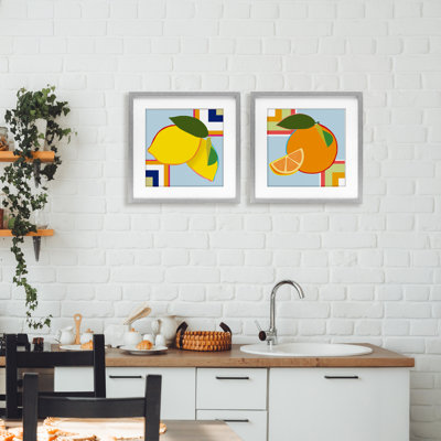 Ensemble géométrique sous-verre à motif d'agrumes 2 pièces, par Daniela Santiago
