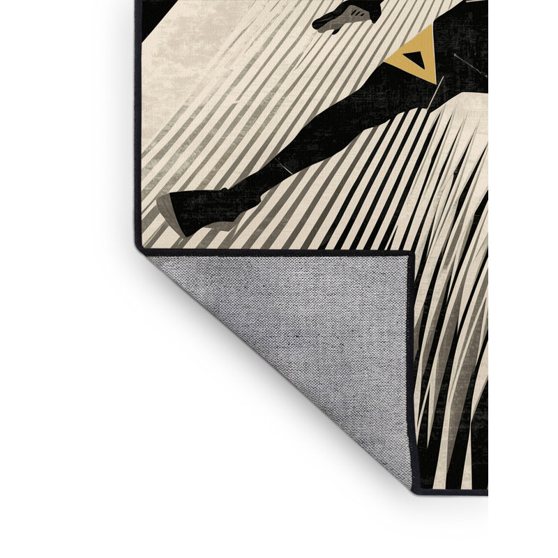 Tapis géométrique beige audacieux et éclectique lavable à la machine Rayan Basketball Dunk, 7 x 10