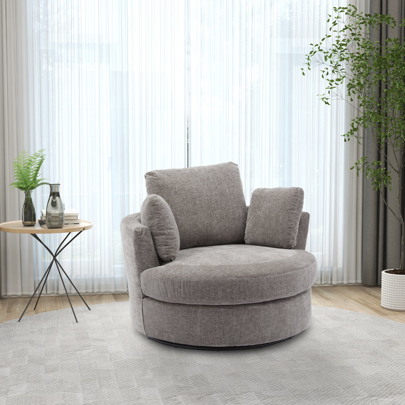 Dahlonega Swivel Barrel Chair, Ivory Polyester, 33.6'' H x 40'' W x 35'' D