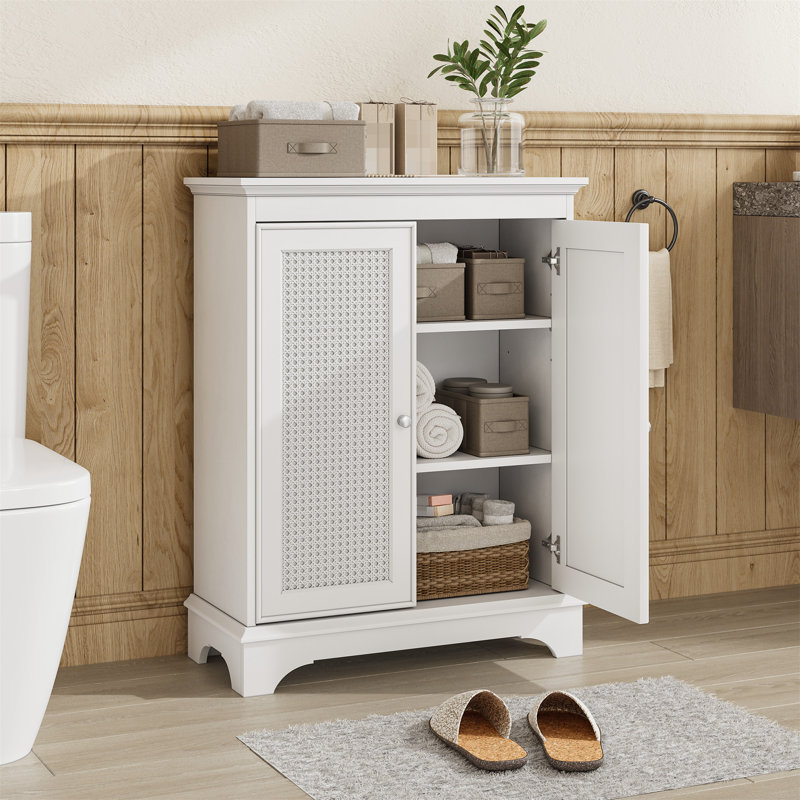 Armoire de rangement blanche en rotin à deux portes avec cloison réglable, buffet indépendant moderne médiéval, armoire décorative multifonctionnelle pour différentes pièces