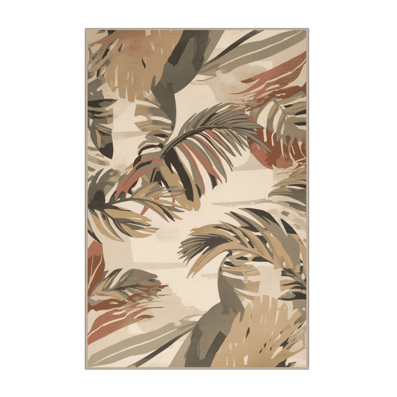 Tapis ovale lavable à la machine lavable à la machine - imprimé beige, 4 x 2