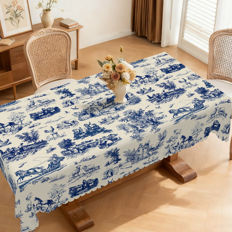 Farmhouse-style Tablecloth Featuring Scenes of Farm Life, Rectangular Machine-Washable Tablecloth, Perfect for Indoor Dining and Family Gatherings