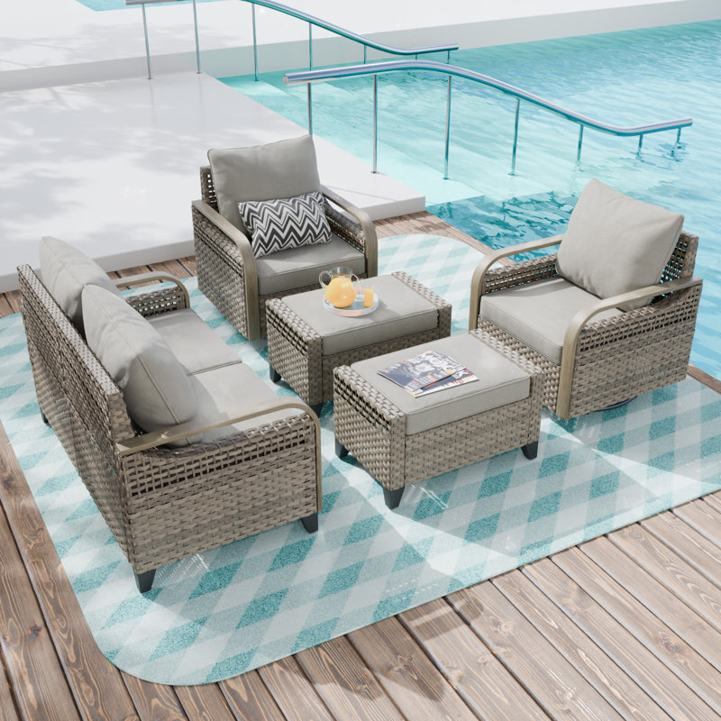Ensemble de conversation d'extérieur pour 4 personnes avec coussins Justun, Gris