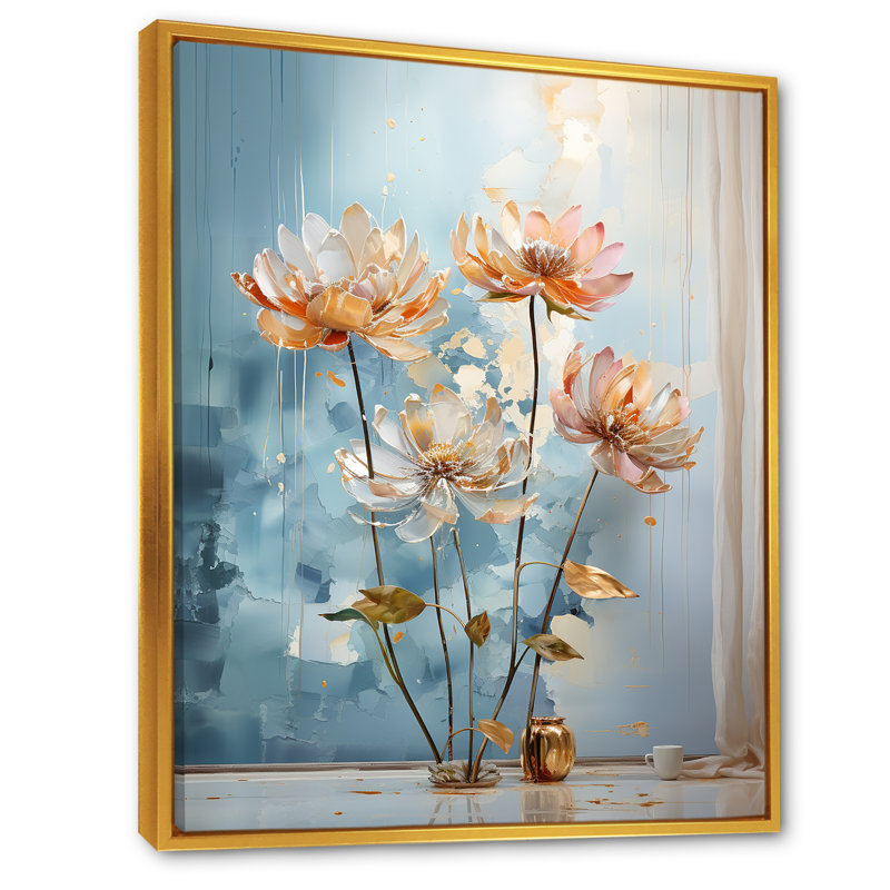 «Elegance In Lotus Blooms II», reproduction sur toile, Cadre flottant doré, H 20 po x l 12 po x P 1 po