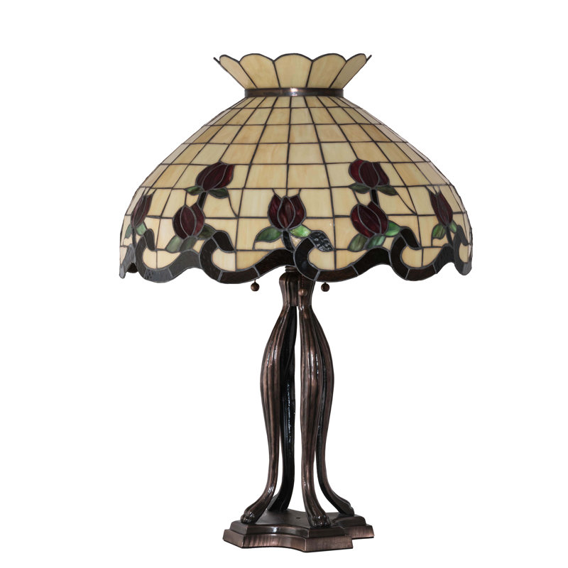Meyda Tiffany & Stained Glass Table Lamp, Beige/Rudy/Green, 32" H x 20" W x 20" D