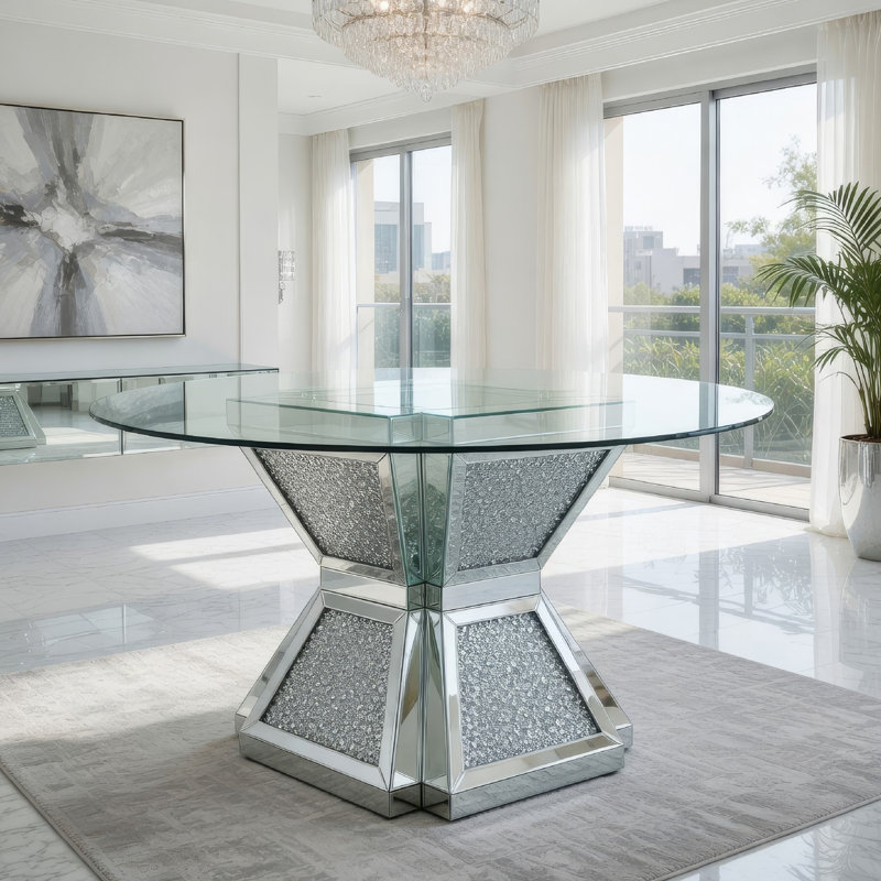 Round Glass Top Metal Base Dining Table