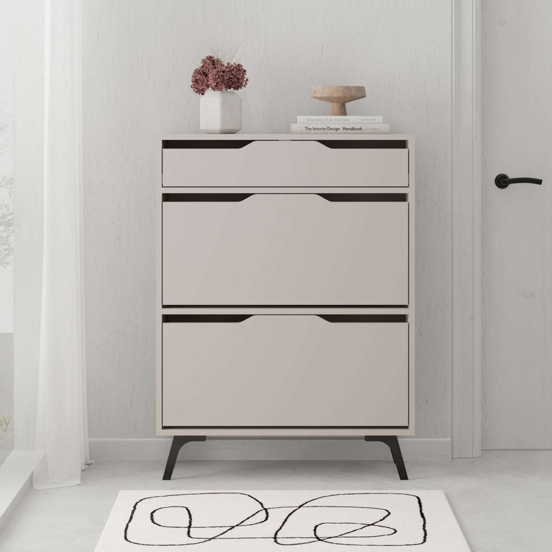 Baneen 8 Pair Shoe Storage Cabinet, Light Mocha