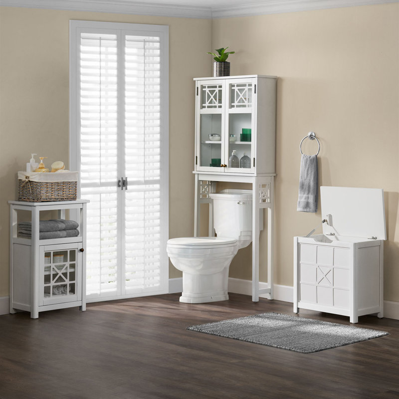 Hembree 4 Pc Bathroom Set with Over Toilet Shelf, Wall Mounted Cabinet, Hamper and Floor Cabinet