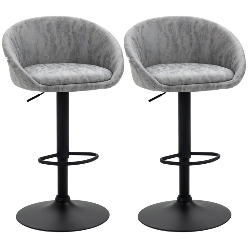 Swivel Upholstered Adjustable Height Counter Stool with Metal Frame, Grey