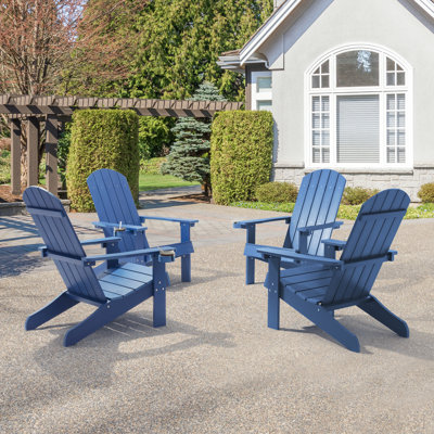 4-Pcs Patio Adirondack Single Chair w/Cupholder Outdoor Chair for Fire Pit, Polywood Plastic Weather-Resistant Recliner by Hokku Designs