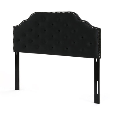 Modern Queen & Full Sized Headboard - Velvet With Button Diamond Pattern And Gorgeous Nailhead Accents, Assembly Required Contemporary Upholstered In Black Design Fashionable Needed