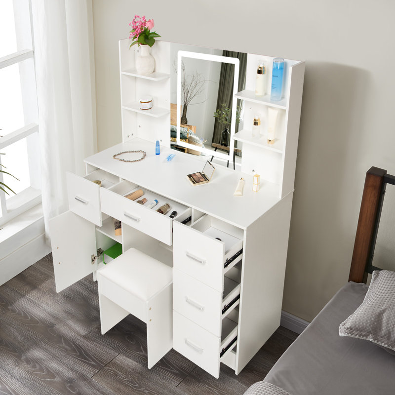 Modern Makeup Vanity Desk With Mirror And Lights
